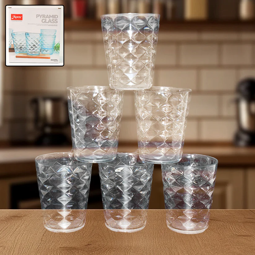  Apex Pyramid Design Unbreakable Plastic Glass – 300 ML