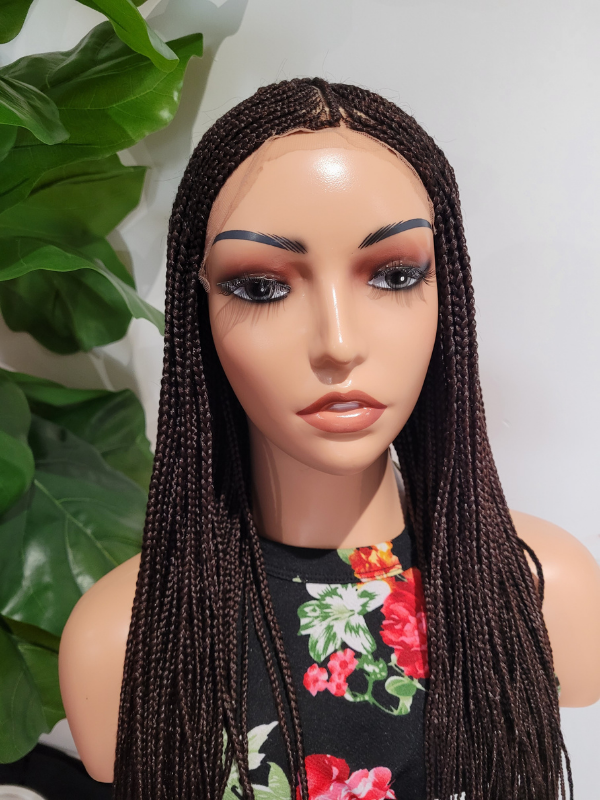 Brown Scattered Pattern Cornrow, Front Lace Wig 33"