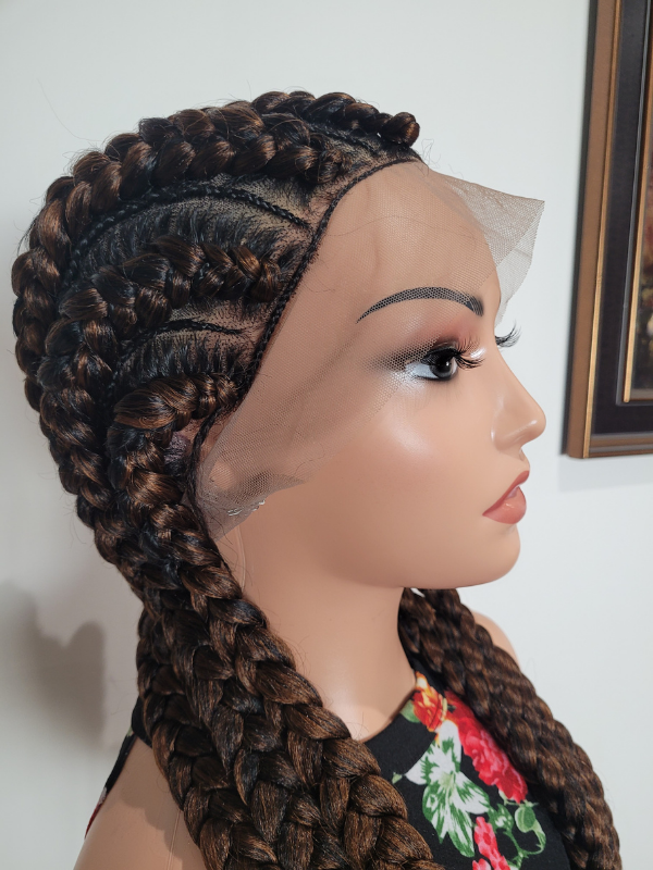 Brown and Black Jumbo Cornrow Lace Wig 34" Full Lace handmade Protective Style Wig 