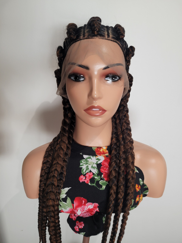 Brown and Black Jumbo Cornrow Lace Wig 34" Full Lace handmade Protective Style Wig 