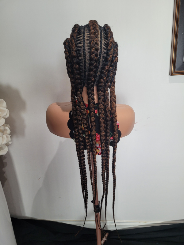 Brown and Black Jumbo Cornrow Lace Wig 34" Full Lace handmade Protective Style Wig 