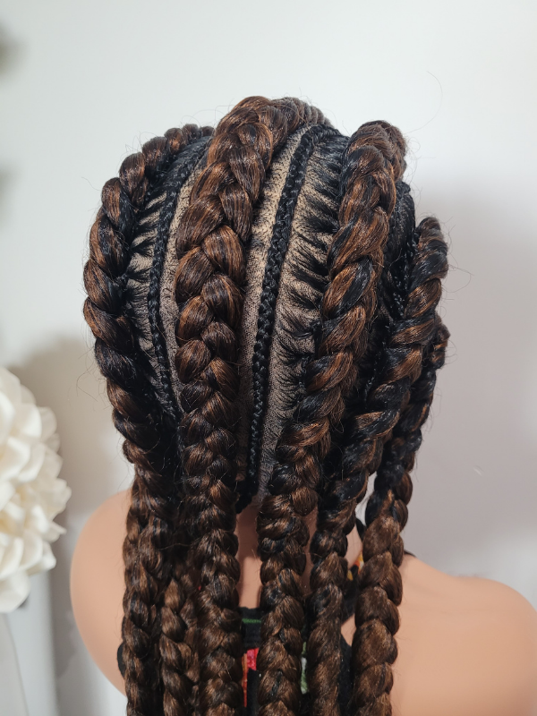 Brown and Black Jumbo Cornrow Lace Wig 34" Full Lace handmade Protective Style Wig