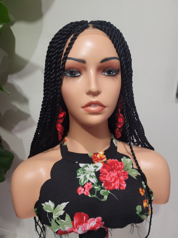 Twist Braids 5x5 Lace Front Wig 28" Black Handmade Premium Comfortable Fit
