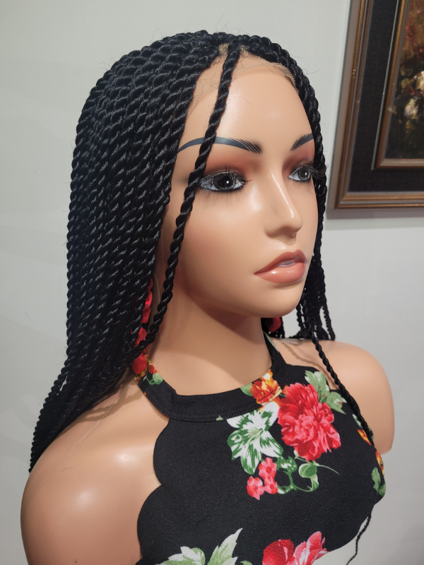 Twist Braids 5x5 Lace Front Wig 28" Black Handmade Premium Comfortable Fit