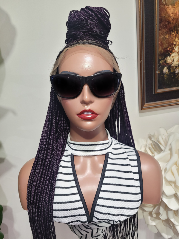 Braided Half Up Half Down Lace Wig 32" Full Lace Handmade Purple Elegant and Lightweight