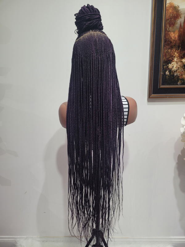 Braided Half Up Half Down Lace Wig 32" Full Lace Handmade Purple Elegant and Lightweight