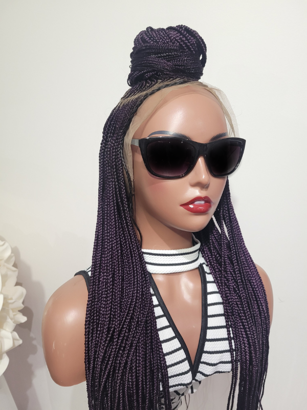 Braided Half Up Half Down Lace Wig 32" Full Lace Handmade Purple Elegant and Lightweight
