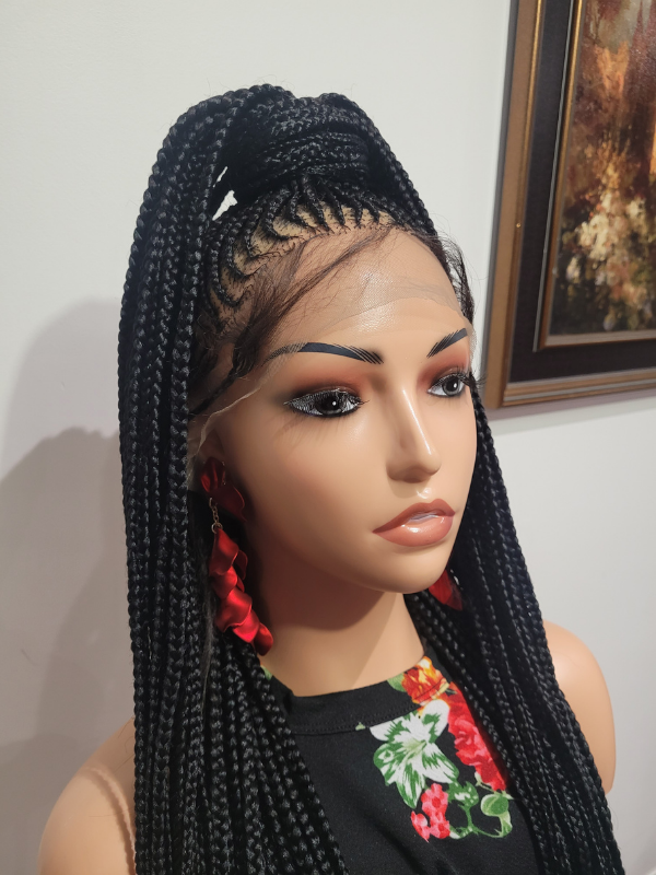 Half Up Half Down Braided Wig 32" 360 Lace Cap With Baby Hairs 