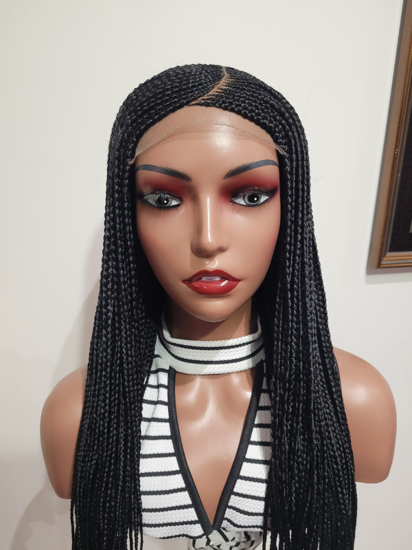 C Part Cornrow Lace Wig 5x5 Lace Front 30" Black Braids