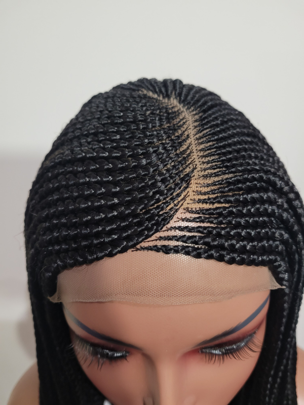 C Part Cornrow Lace Wig 5x5 Lace Front 30" Black Braids 