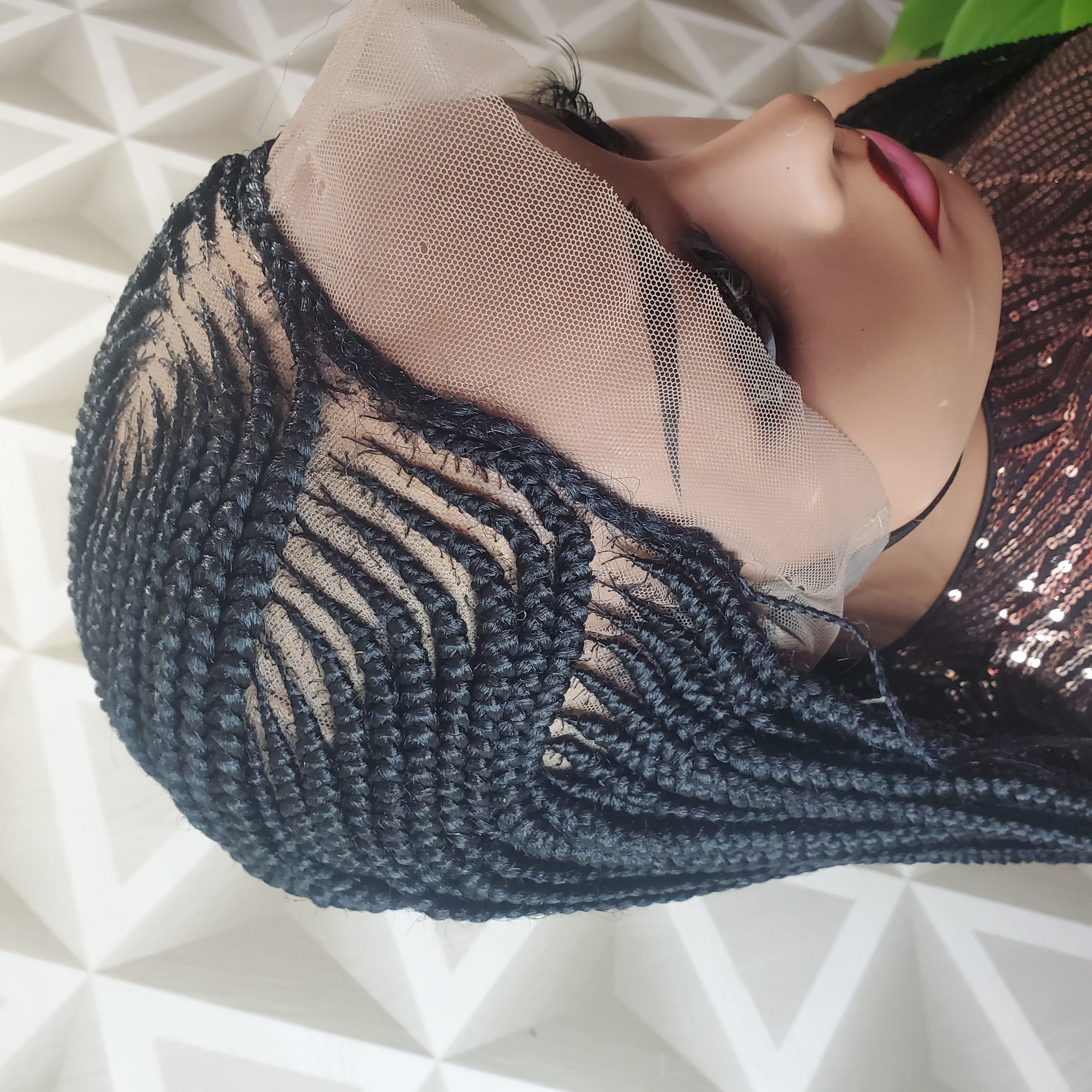 Braided Cornrow Pattern Wig Black 42" Full Lace