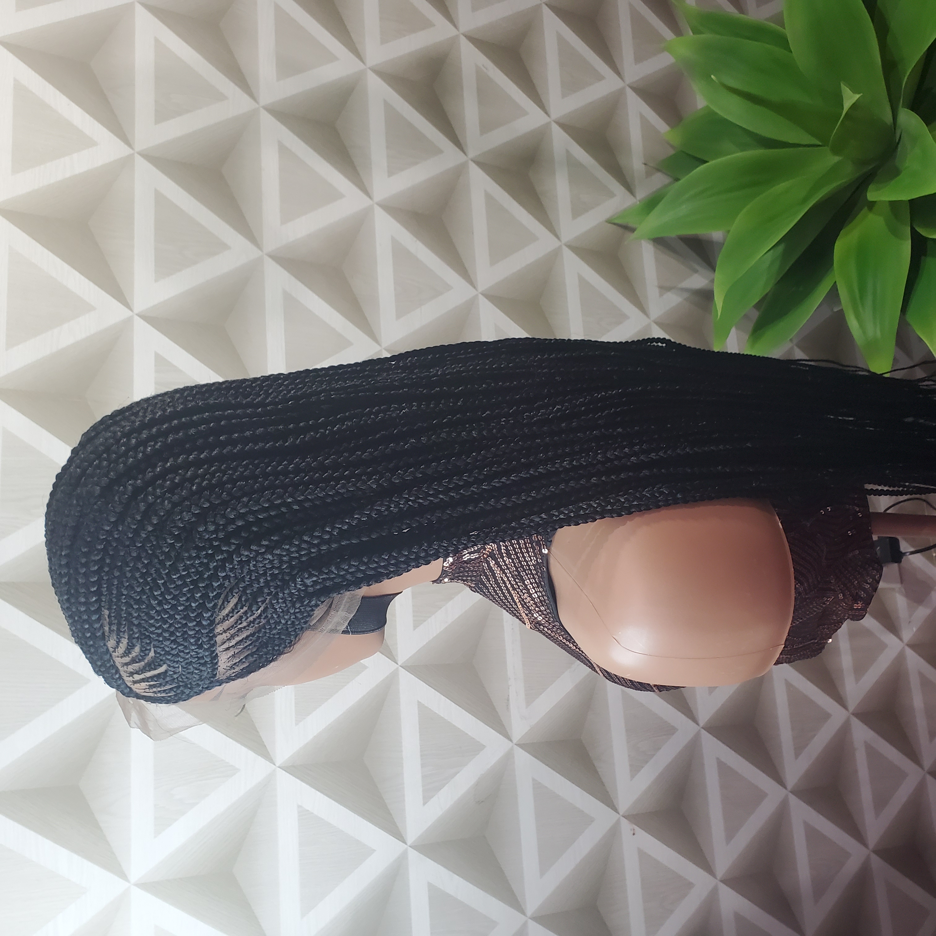 Braided Cornrow Pattern Wig Black 42" Full Lace 