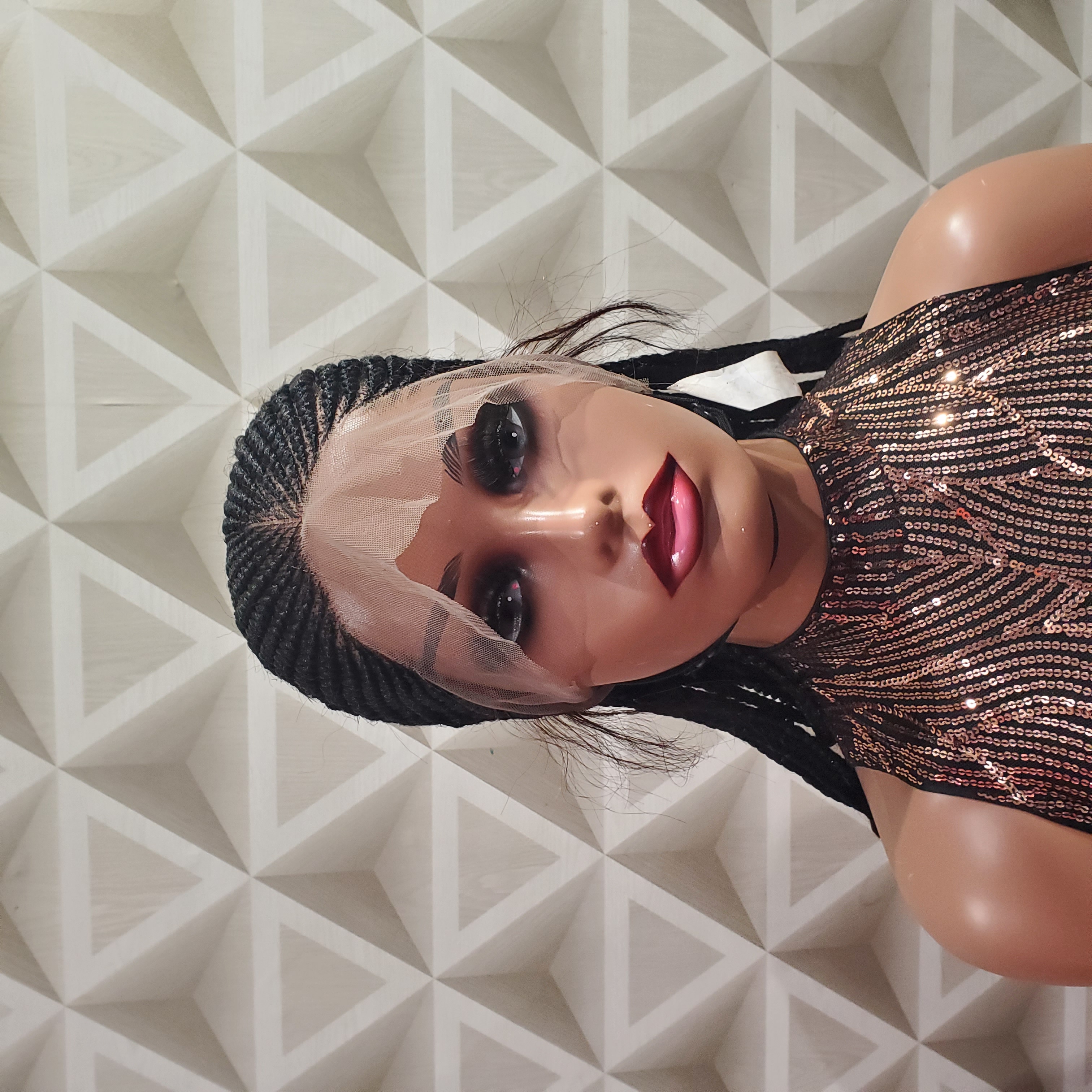 Back Length Cornrow Braids Full Lace Wig With French Curl Ends