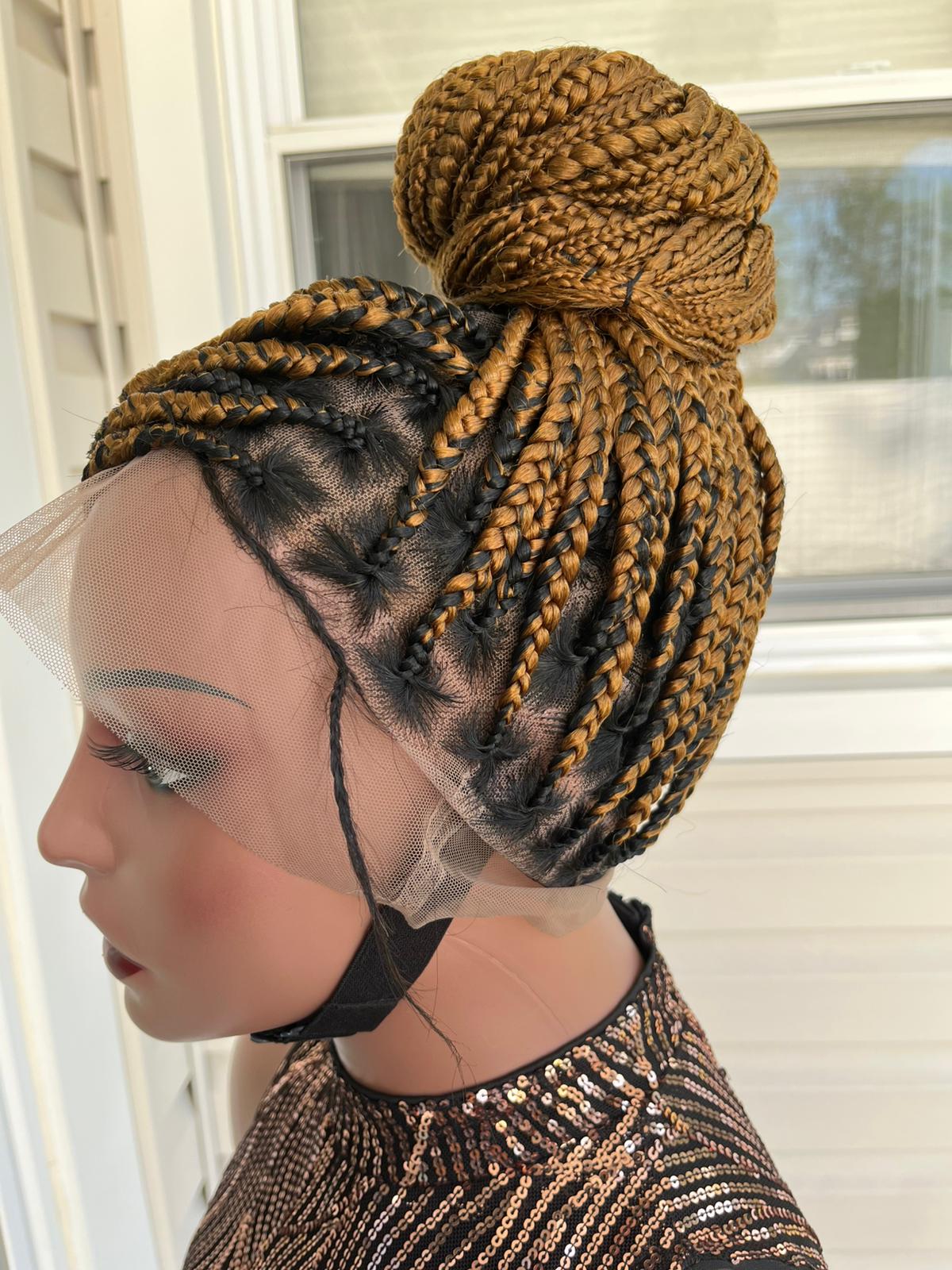 Bang and Bun Golden Brown Braided Updo Lace Wig 