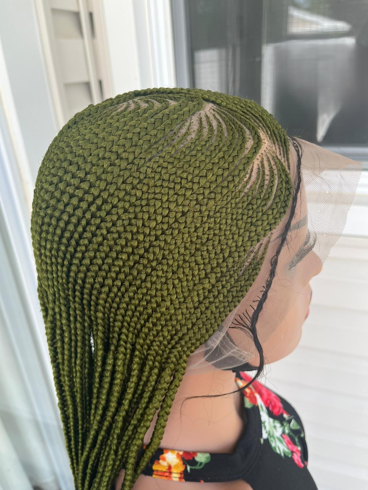 Green Braided Cornrow Wig 36" 360 Lace Cap 