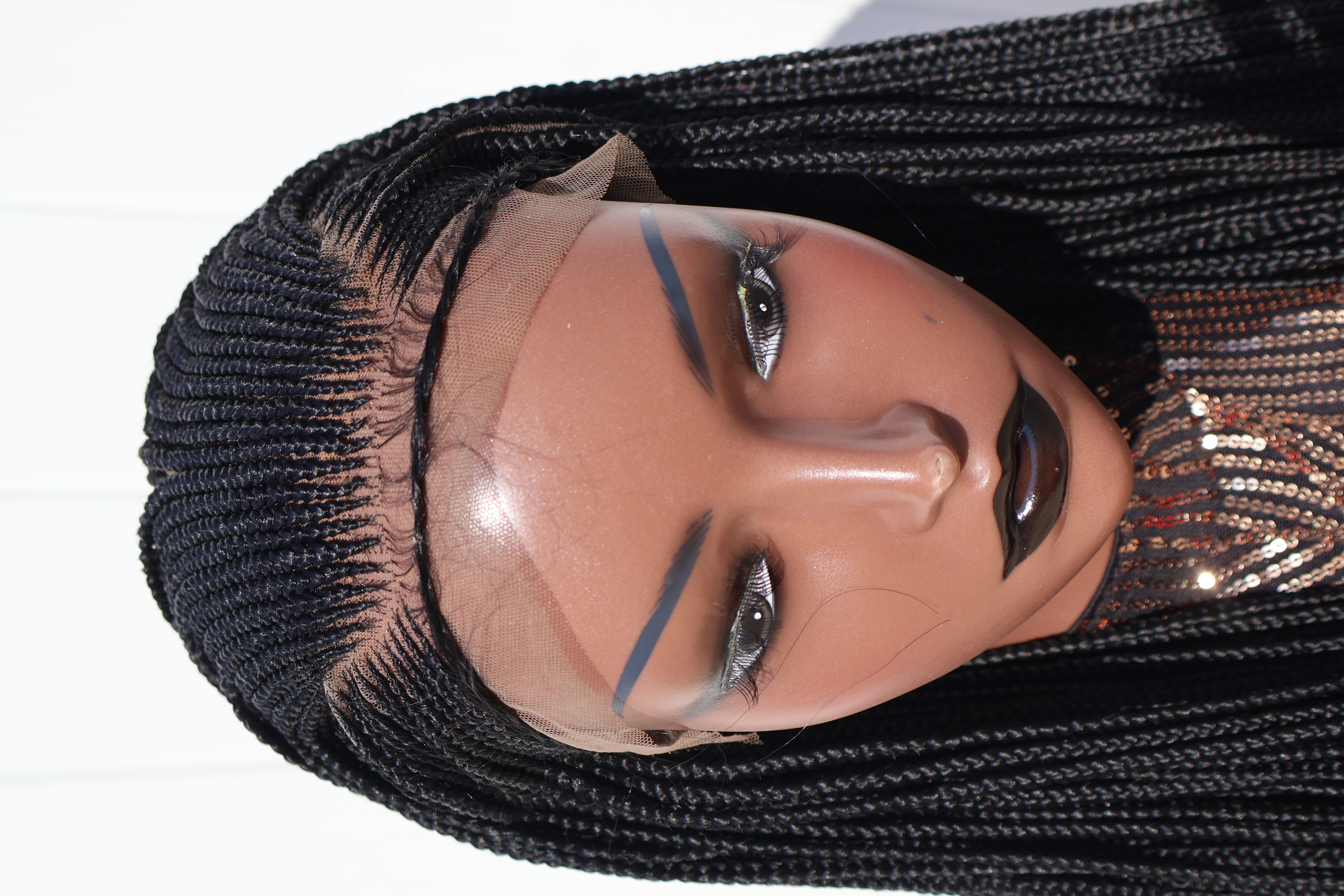Long Braided Ghana Weaving Braids Black Lace Wig