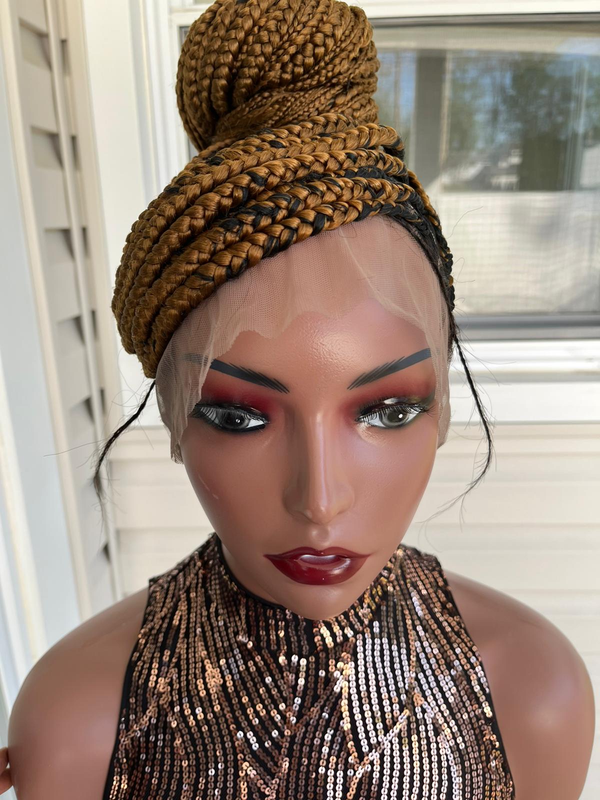Bang and Bun Golden Brown Braided Updo Lace Wig 
