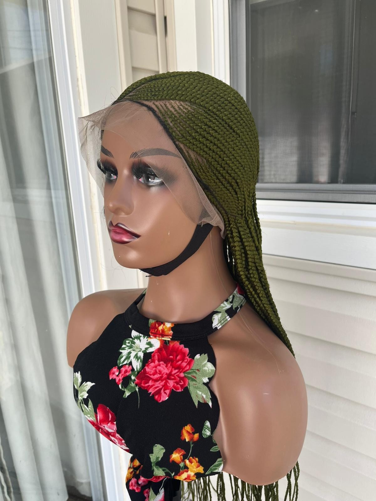 Green Braided Cornrow Wig 36" 360 Lace Cap 
