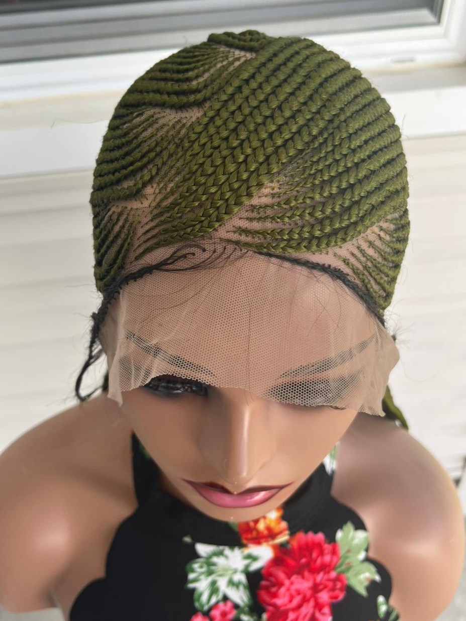 Green Braided Cornrow Wig 36" 360 Lace Cap 