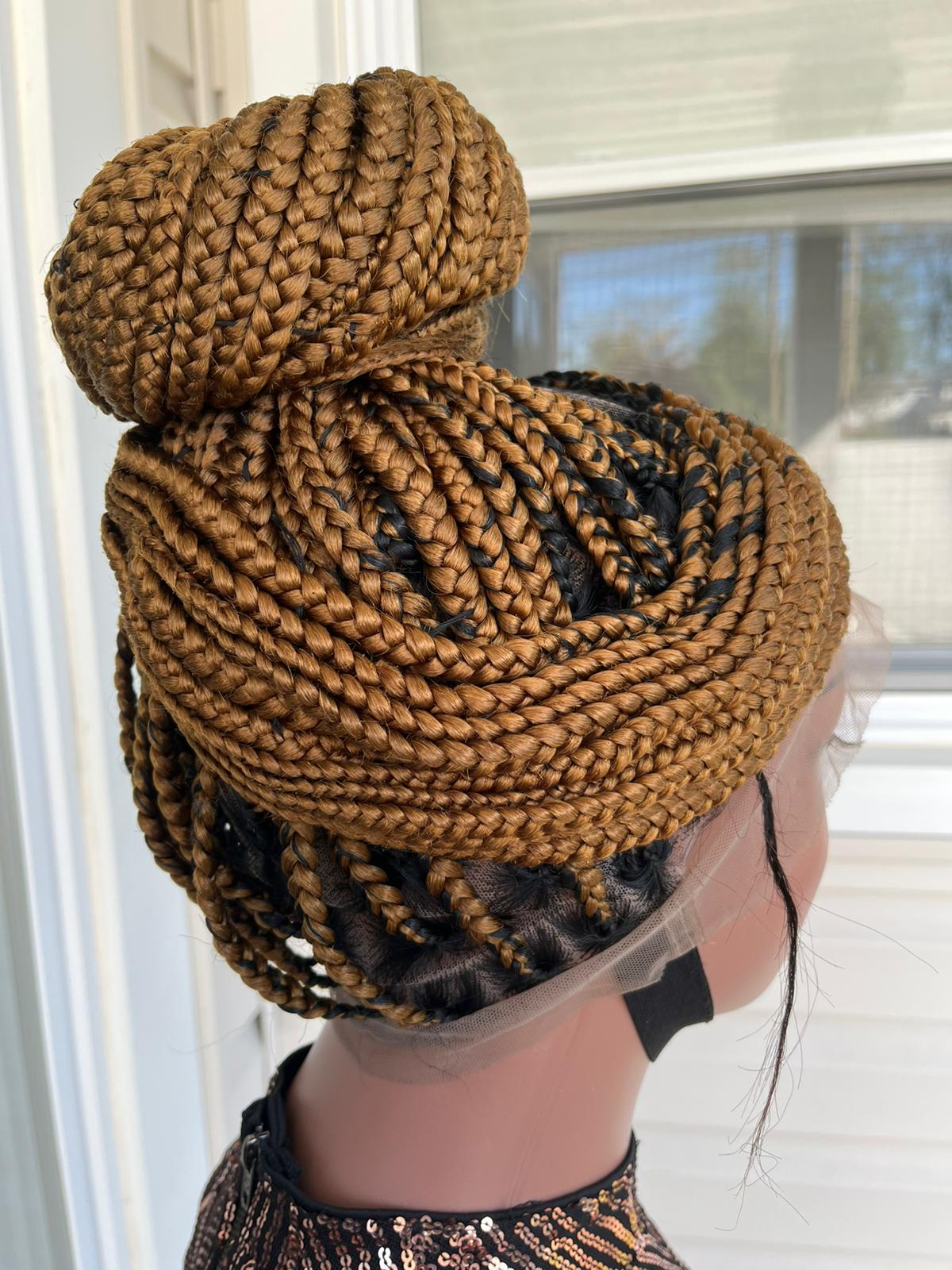 Bang and Bun Golden Brown Braided Updo Lace Wig 