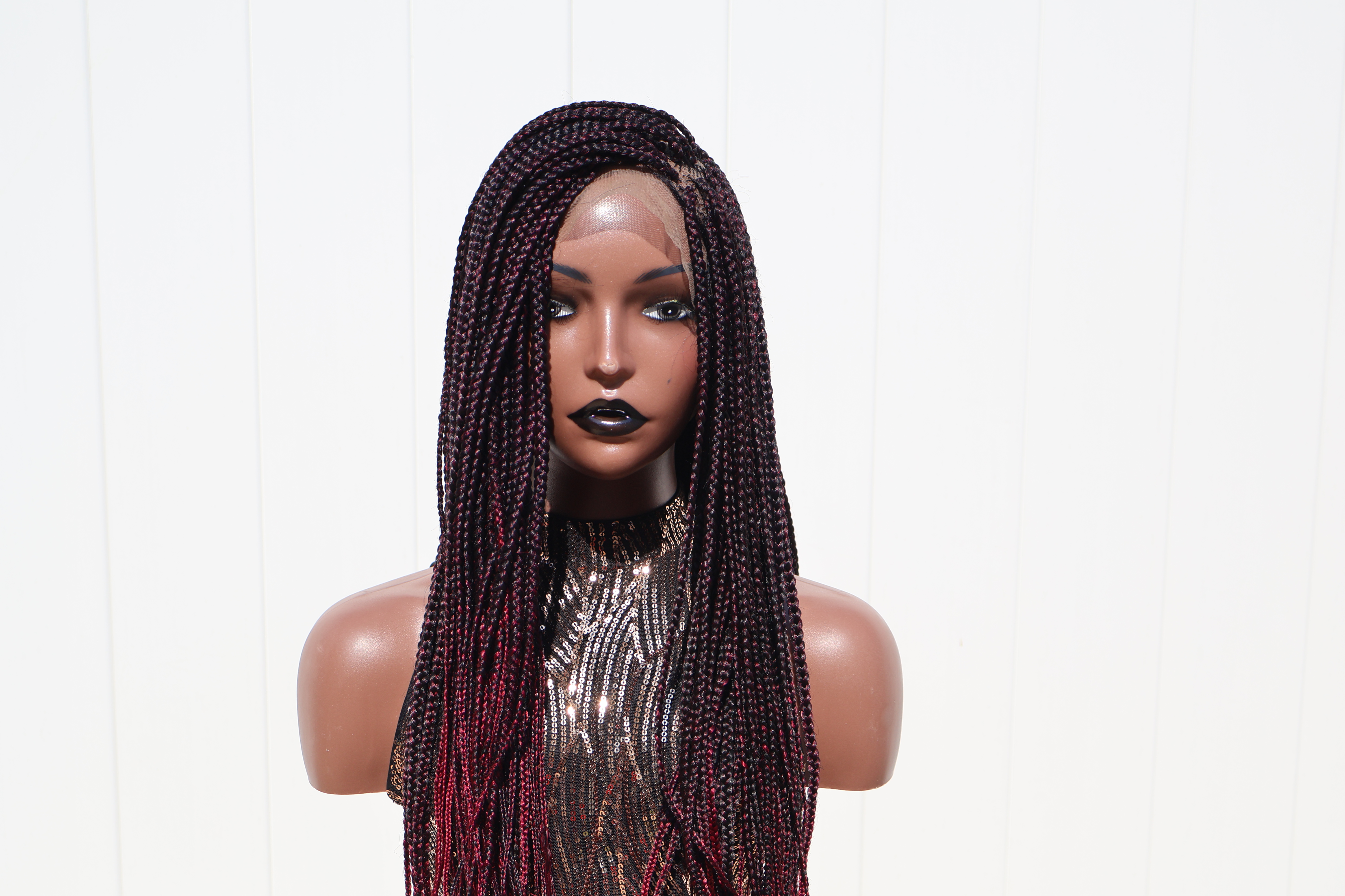 Burgundy Ombre Box Braids 360 Lace Wig Premium Comfortable Fit