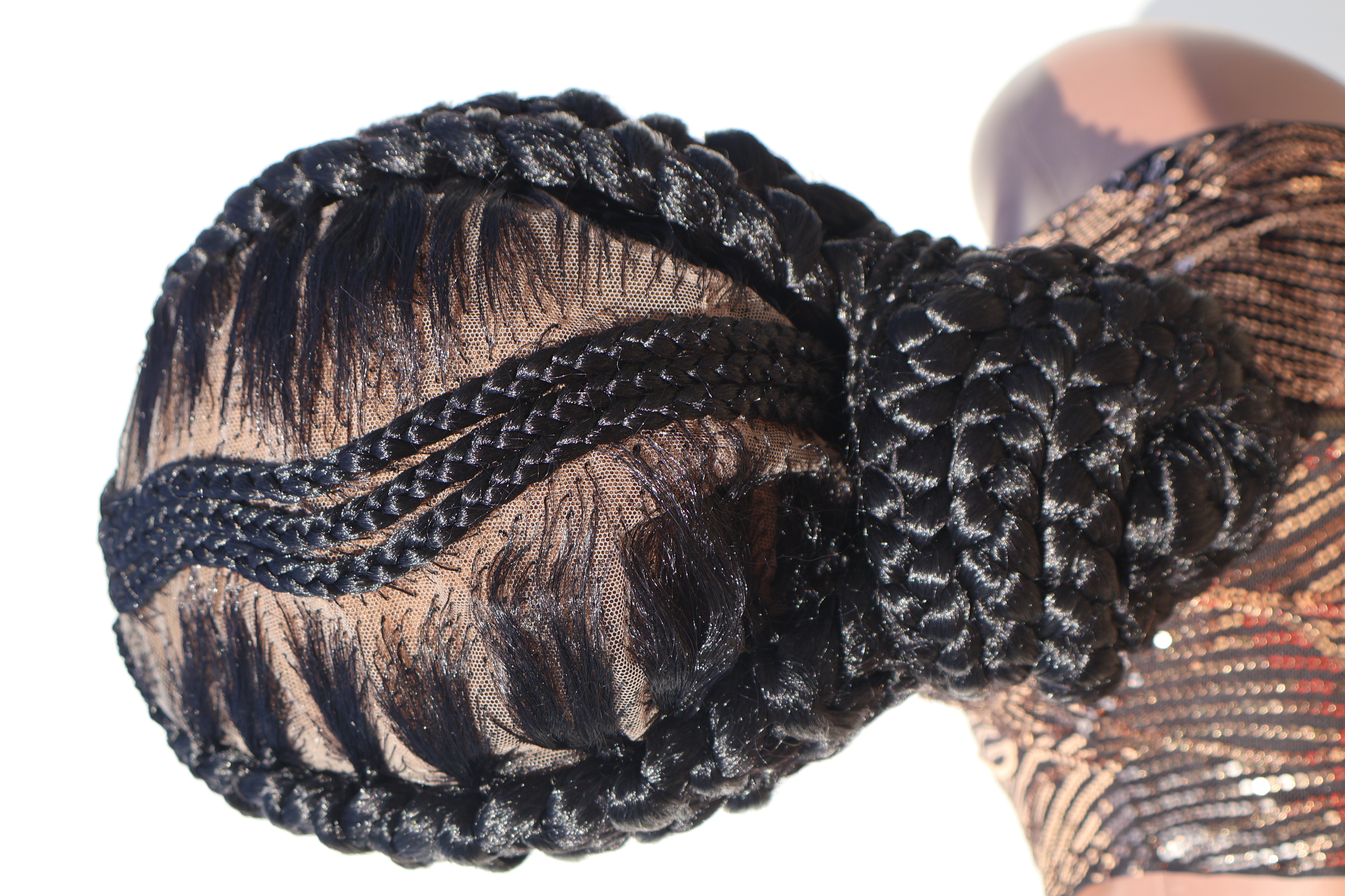 Low Braided Cornrow Bun Lace Wig 360 Lace Cap Natural Fit 