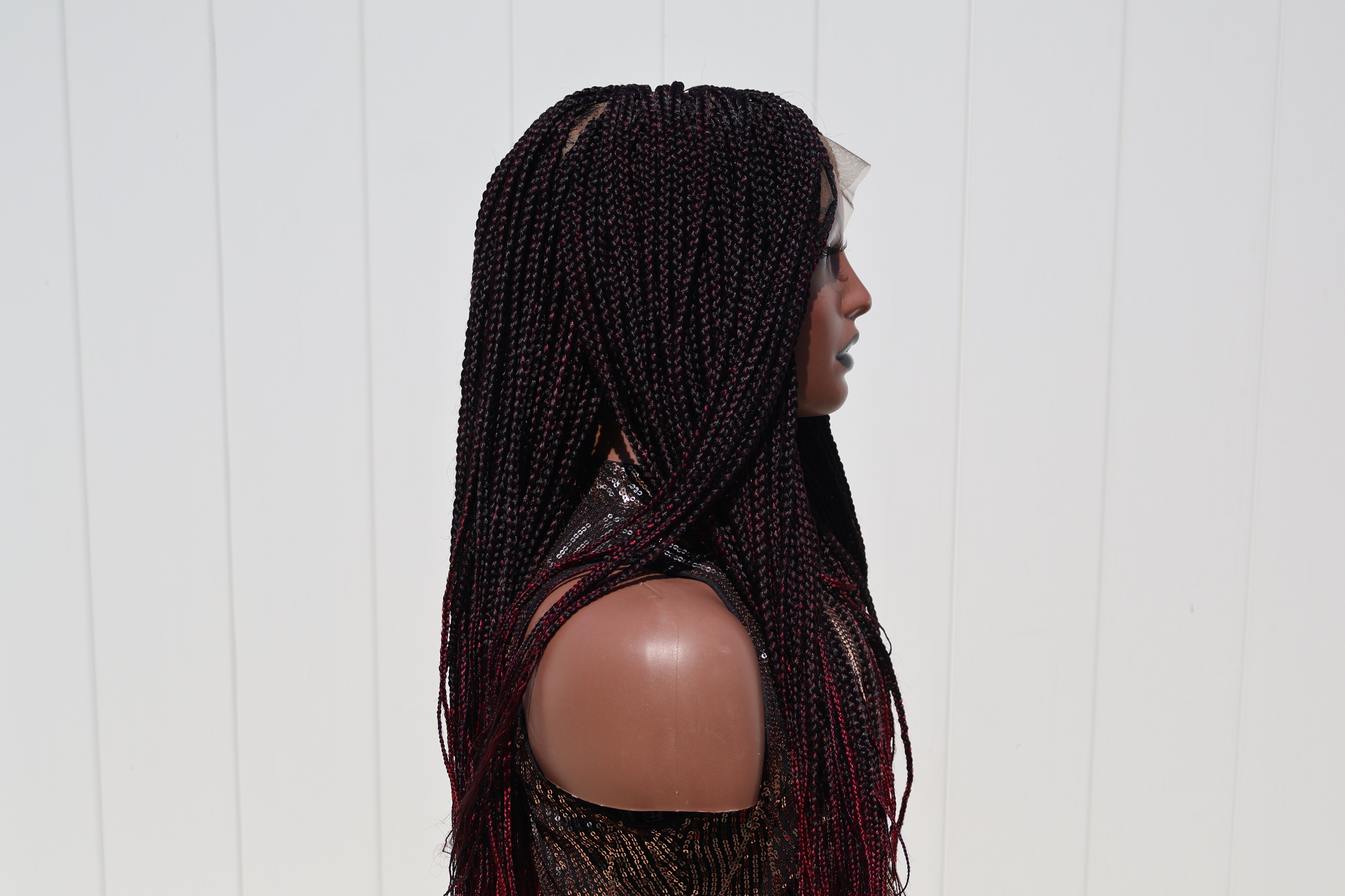 Burgundy Ombre Box Braids 360 Lace Wig Premium Comfortable Fit