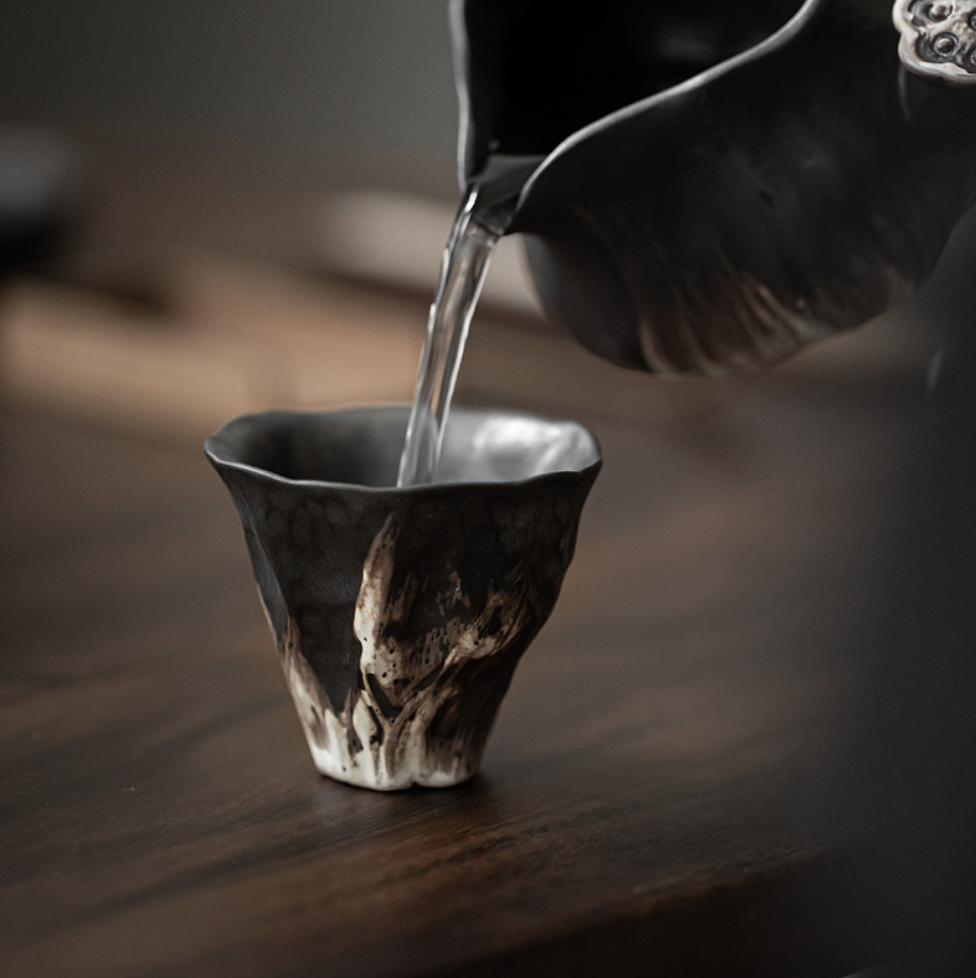 Rustic Wabi-Sabi Lotus Tea Cup - Handmade Asian Inspired 