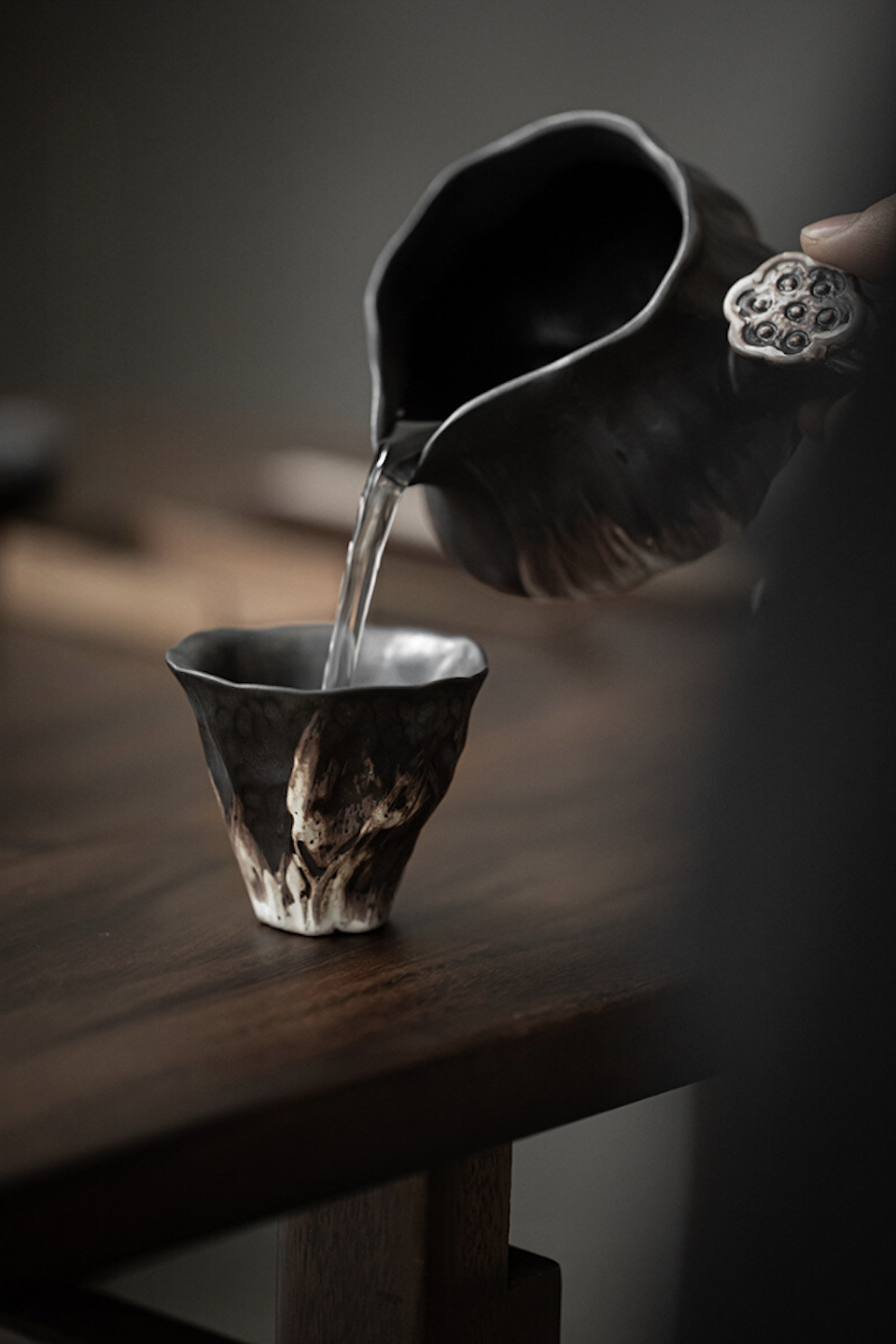 Rustic Wabi-Sabi Lotus Tea Cup - Handmade Asian Inspired 