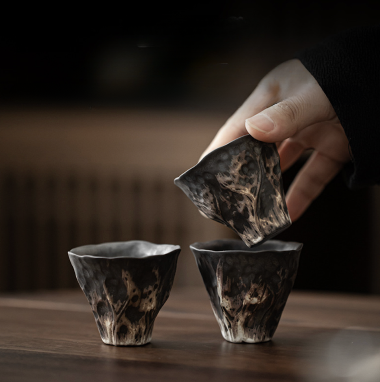 Rustic Wabi-Sabi Lotus Tea Cup - Handmade Asian Inspired 