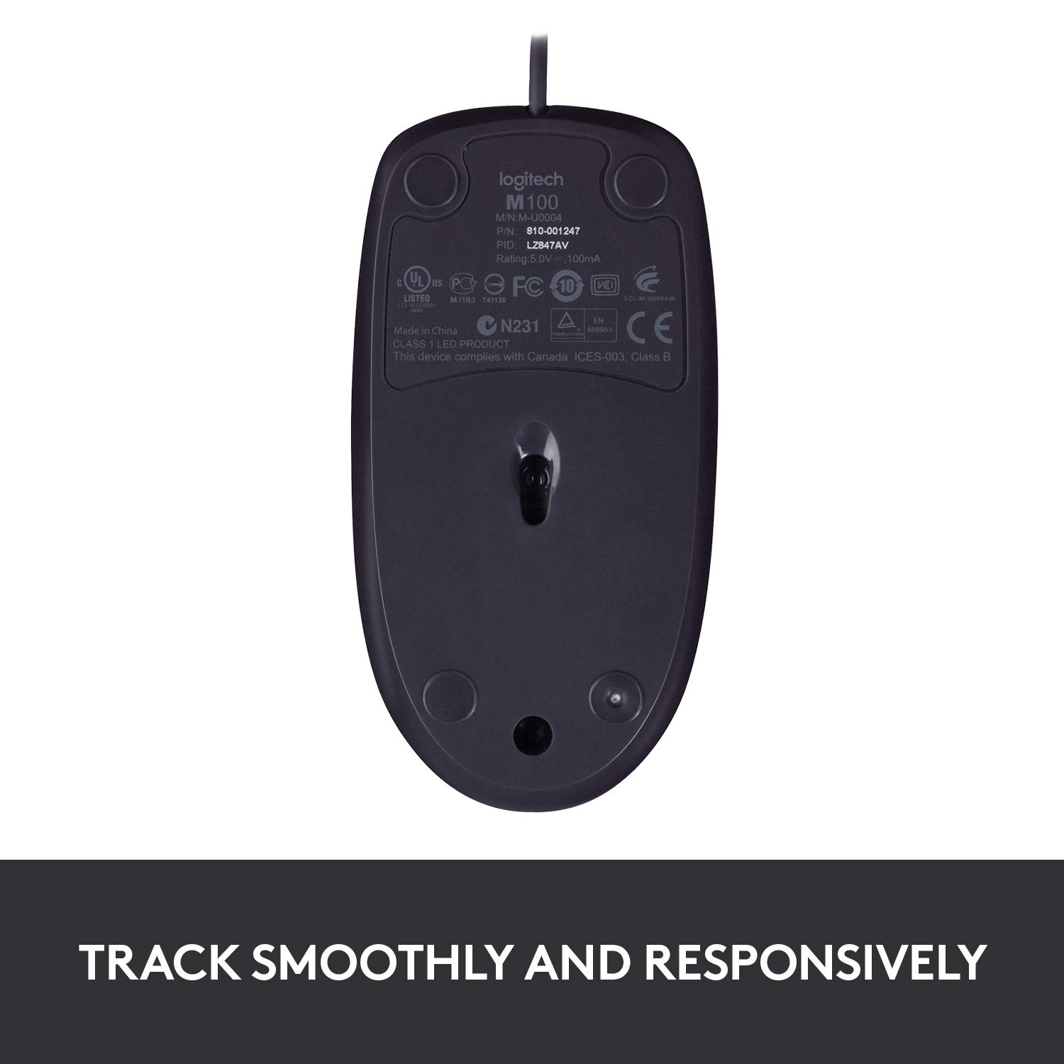 Logitech B100 Wired USB Mouse, 3 yr Warranty, 800 DPI Optical Tracking, Ambidextrous PC/Mac/Laptop - Black