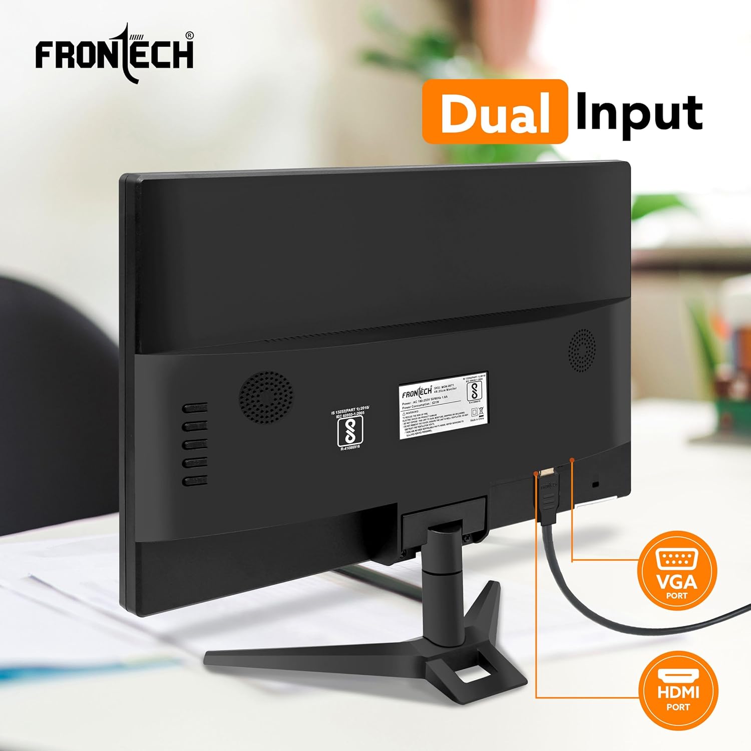 FRONTECH 19 Inch HD LED Monitor | Refresh Rate 60 Hz,1440 x 900 Pixels | Wall Mountable Slim & Stylish Design with 16.7M Colors | HDMI & VGA Ports,Built-in Power Supply (MON-0071,Black)