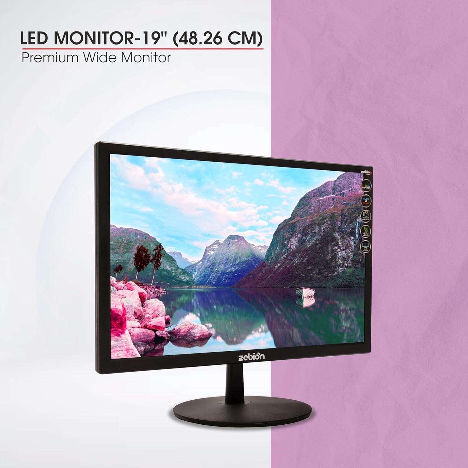 Zebion 19HD4 19 Inch (48.26 Cm) Wide Led Monitor with Supporting Hdmi, Vga Input, Resolution 1440 X 900 Pixels, 17M Colors, Glossy Panel, Slim Design and Durable Body (Black)