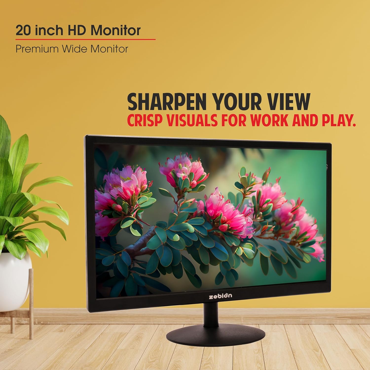 Zebion 20HD 20 Inch (50.8 Cm) Wide Led Monitor with Supporting Hdmi, Vga Input, Resolution 1600 X 900 Pixels, 17M Colors, Glossy Panel, Slim Design and Durable Body, Wall Mountable (Black)