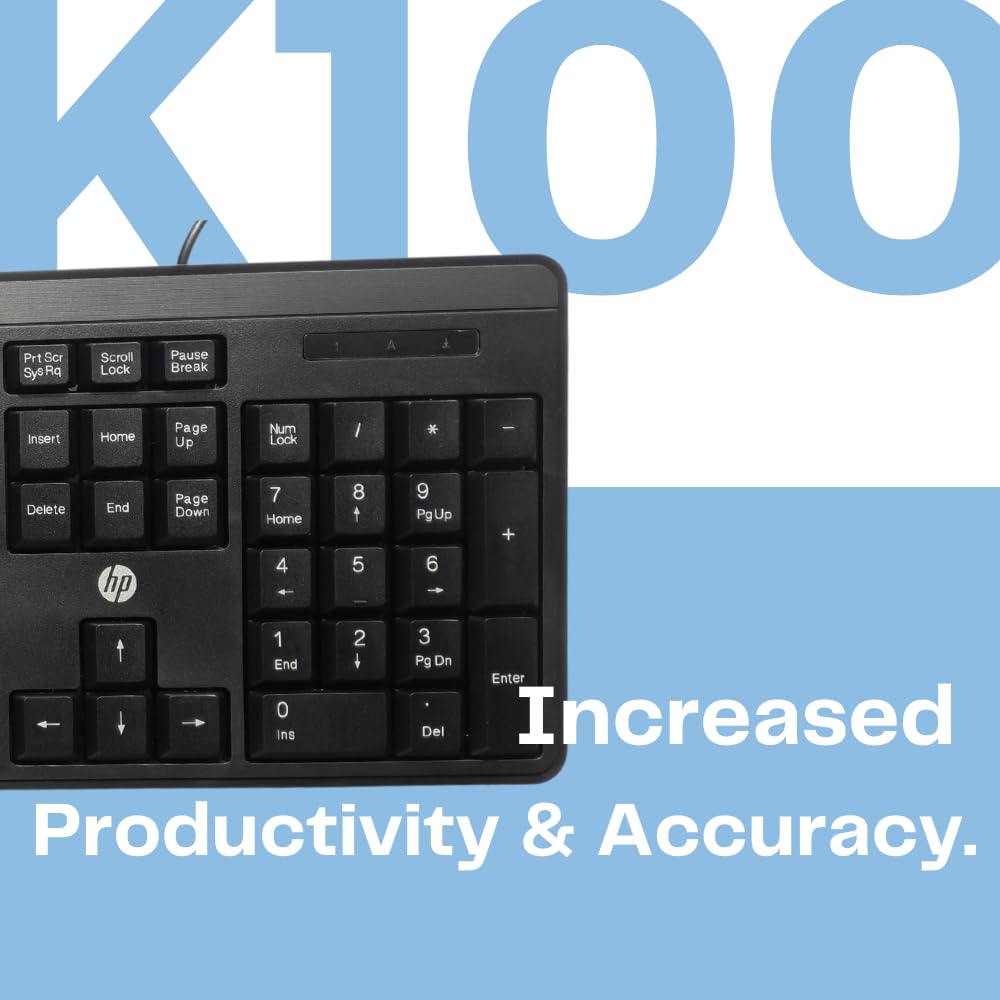 HP K100 Wired Keyboard, Quick, Comfy and Accurate, USB Plug & Play 