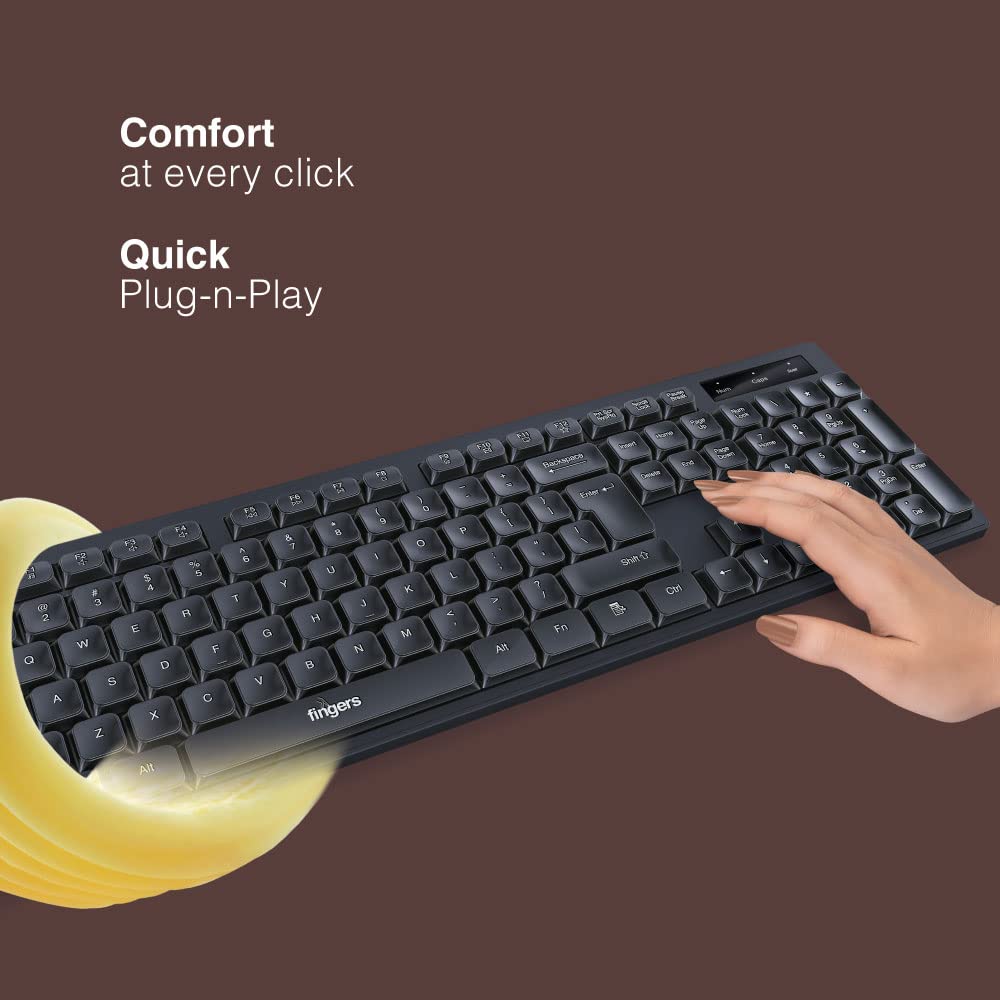 FINGERS ButterClicks Wired Multimedia Keyboard (Compatible with Windows, macOS, Linux | 12 Quick Soft-Touch Media Controls | 104 Keys | 10 Million Life keystrokes)