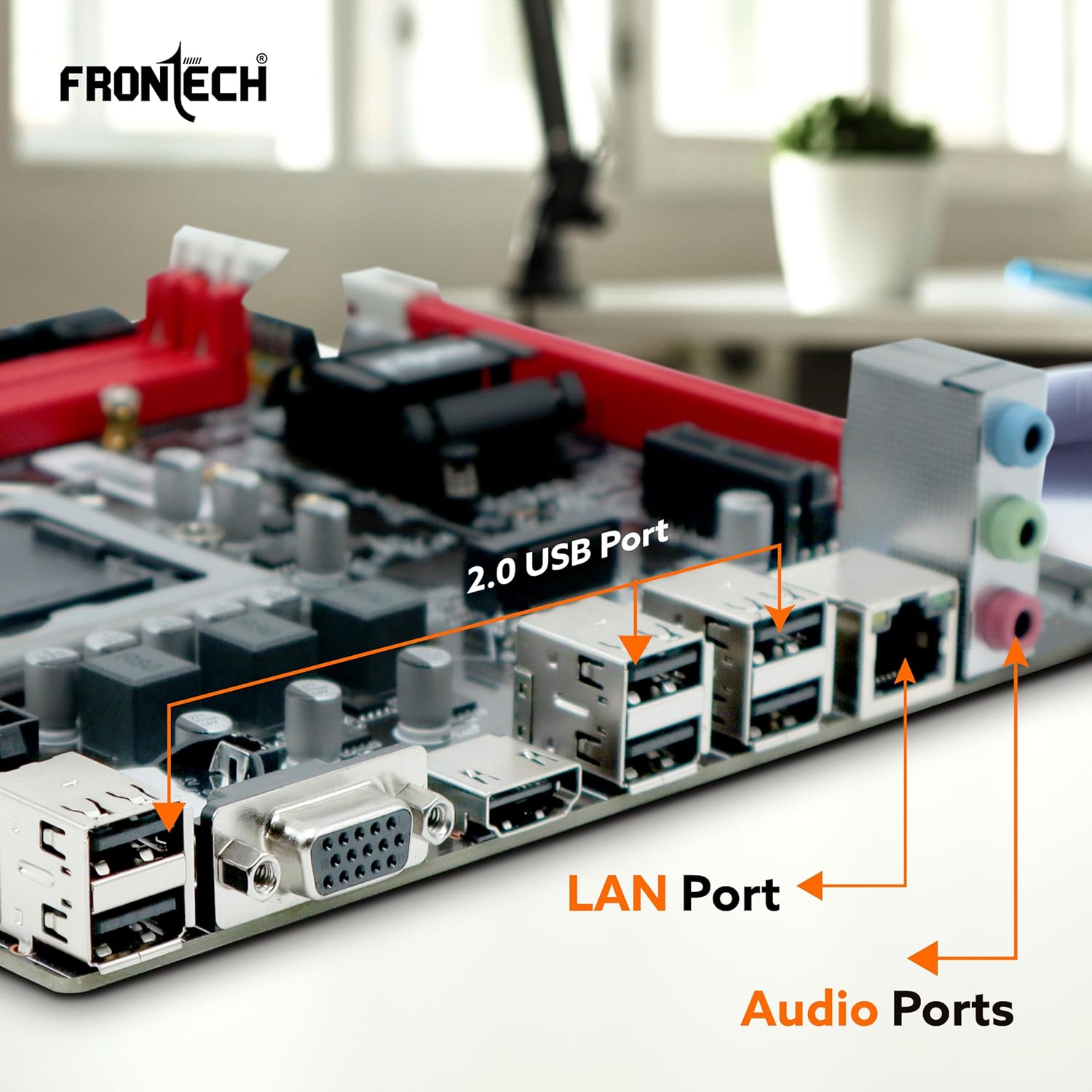 FRONTECH H61 Chipset Motherboard with 2xDDR3 RAM Slots LGA1155 Supports i3/i5/i7/Pentium Processors | 6+4 USB Ports | 4xSATA Slots | NVME Slots, 1xPCIEX16, 1xHDMI, 1xVGA (FT-0470)