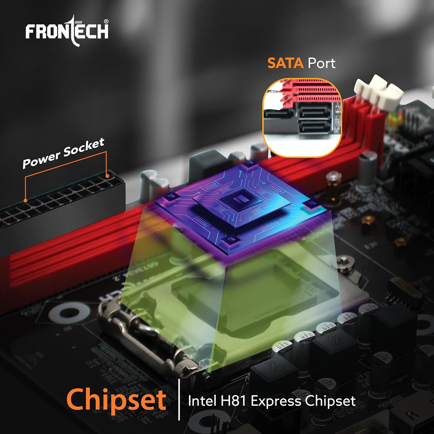 FRONTECH H81 Chipset Motherboard with 2xDDR3 RAM Slots LGA1150 Supports 4th Gen (HASWELL) Processors | 2xUSB 3.0, 4xUSB 2.0 | 4xSATA Slots | NVME Slots, 1xPCIEX16, 1xHDMI, 1xVGA (FT-0471)