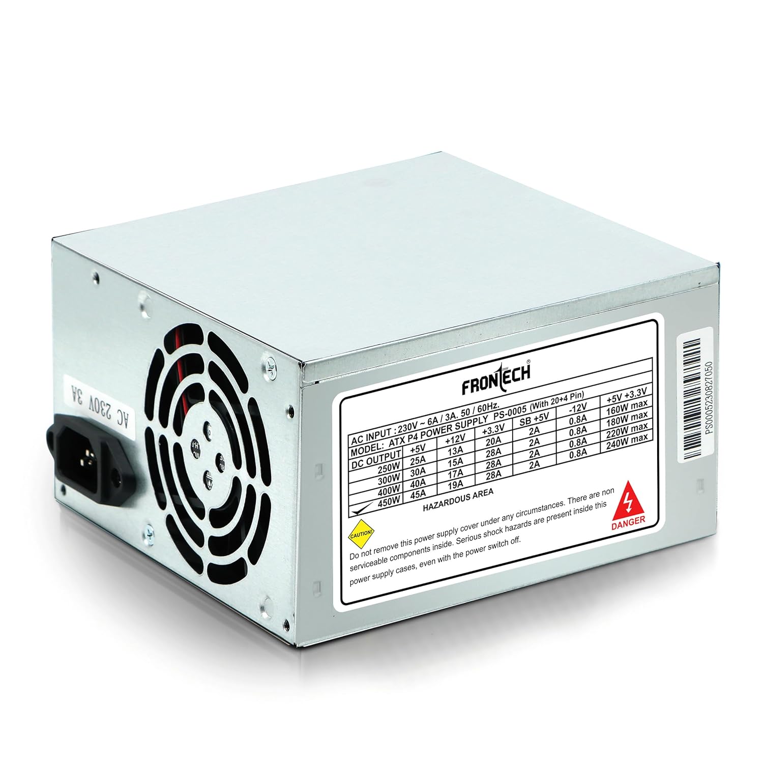 FRONTECH 450 Watts SMPS Power Supply Unit, Compliant with ATX 12V, 20/24 Pin Main Power, Power Protection, (PS-0005, Grey)