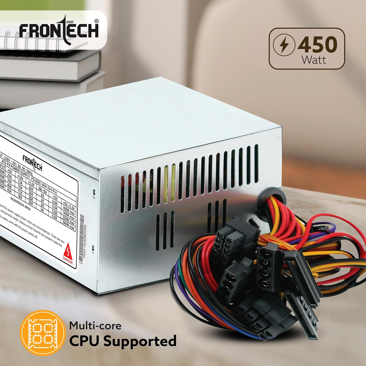 FRONTECH 450 Watts SMPS Power Supply Unit, Compliant with ATX 12V, 20/24 Pin Main Power, Power Protection, (PS-0005, Grey)