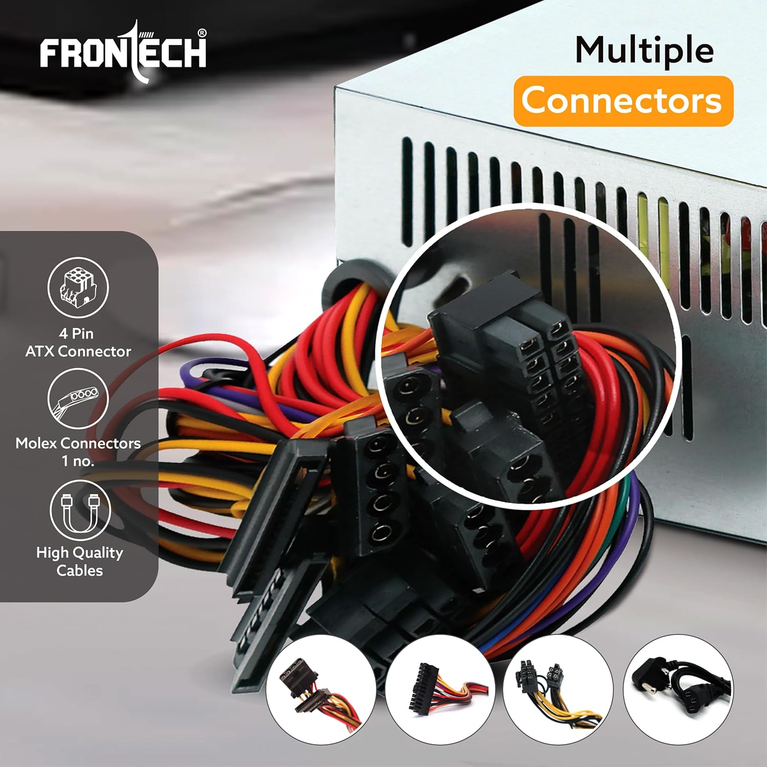 FRONTECH 450 Watts SMPS Power Supply Unit, Compliant with ATX 12V, 20/24 Pin Main Power, Power Protection, (PS-0005, Grey)