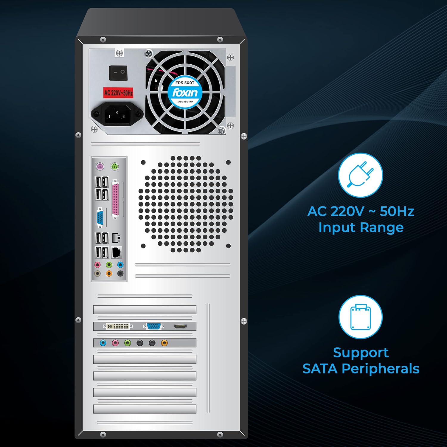 Foxin FPS-500S SMPS with 20 Plus 4 Pin Connector, Multiple Protection, Stable Power Output, Optimal Performance and Reliability | 200 Watt | BIS Approved | 1.2M Power Cord |