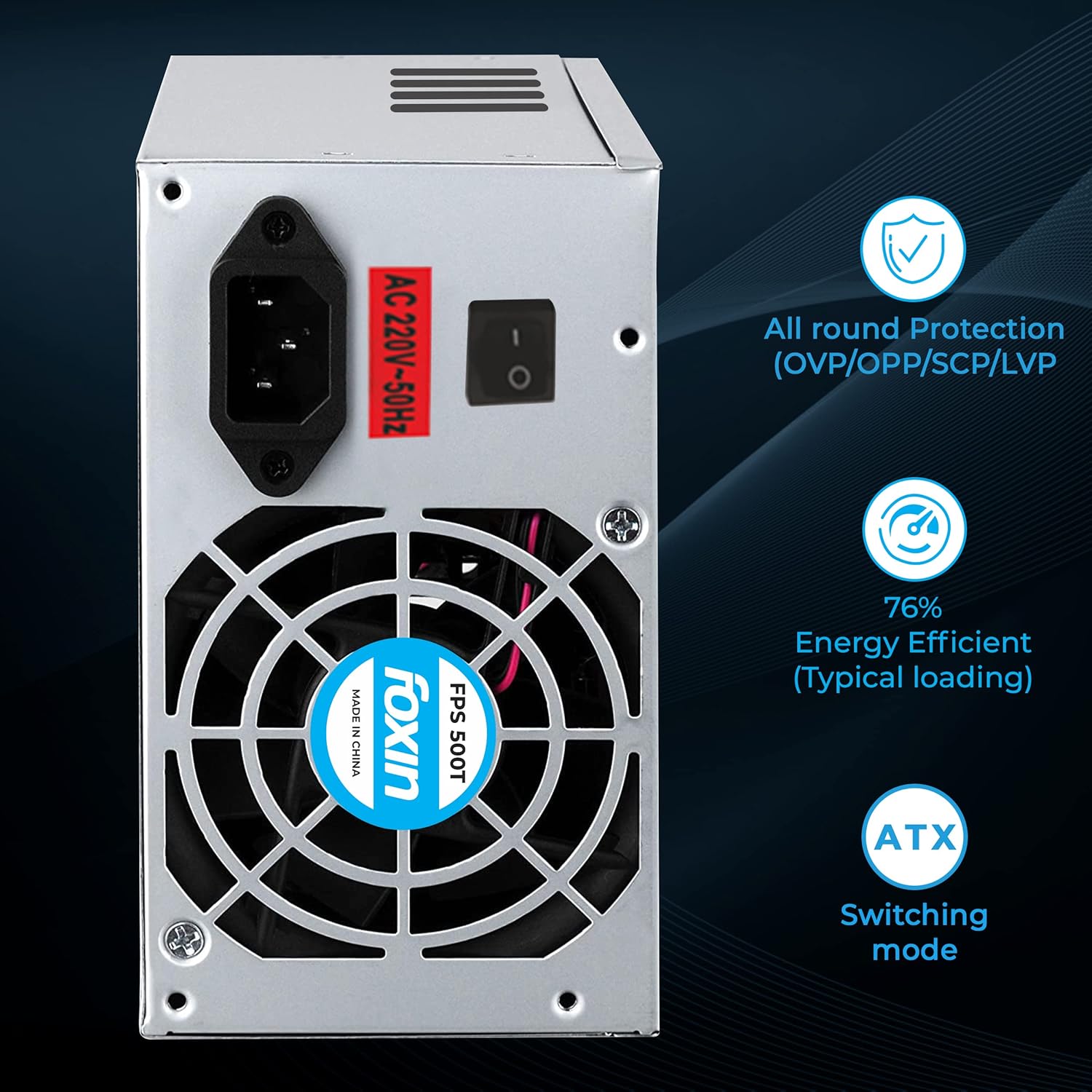 Foxin FPS-500S SMPS with 20 Plus 4 Pin Connector, Multiple Protection, Stable Power Output, Optimal Performance and Reliability | 200 Watt | BIS Approved | 1.2M Power Cord |