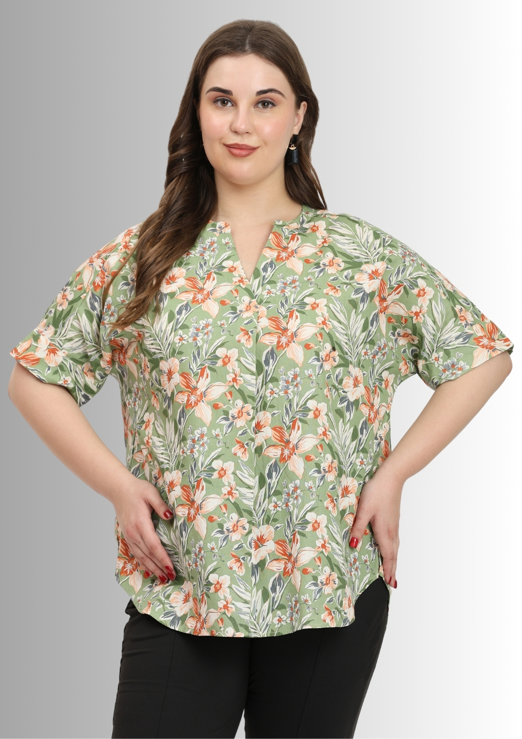 Green Flower Relaxed fit Top for Women