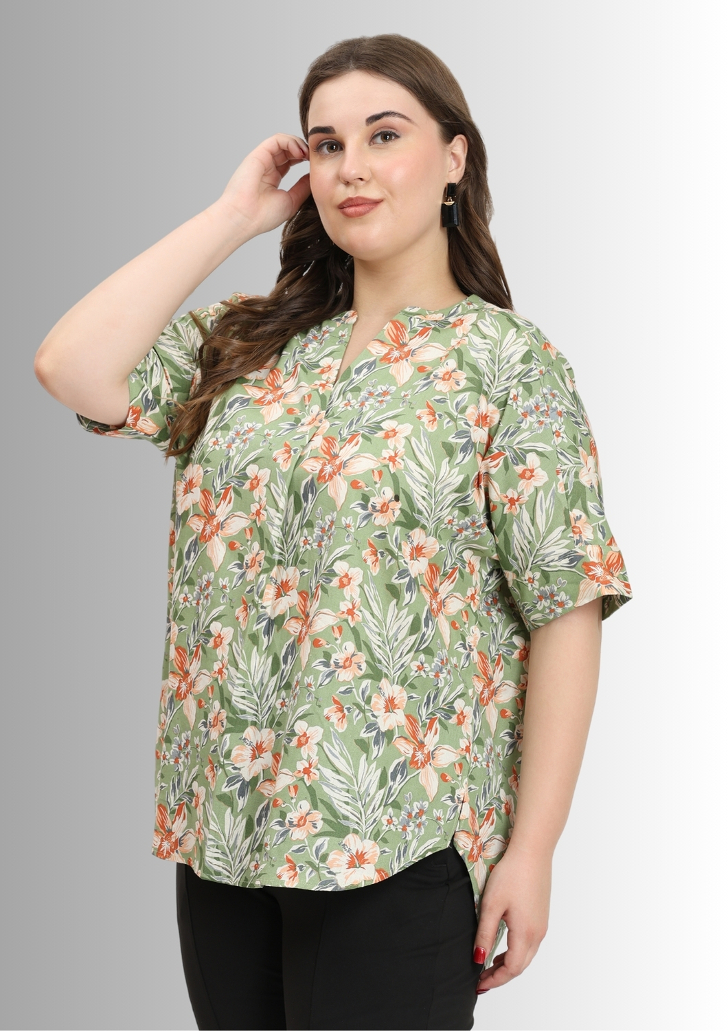 Green Flower Relaxed fit Top for Women