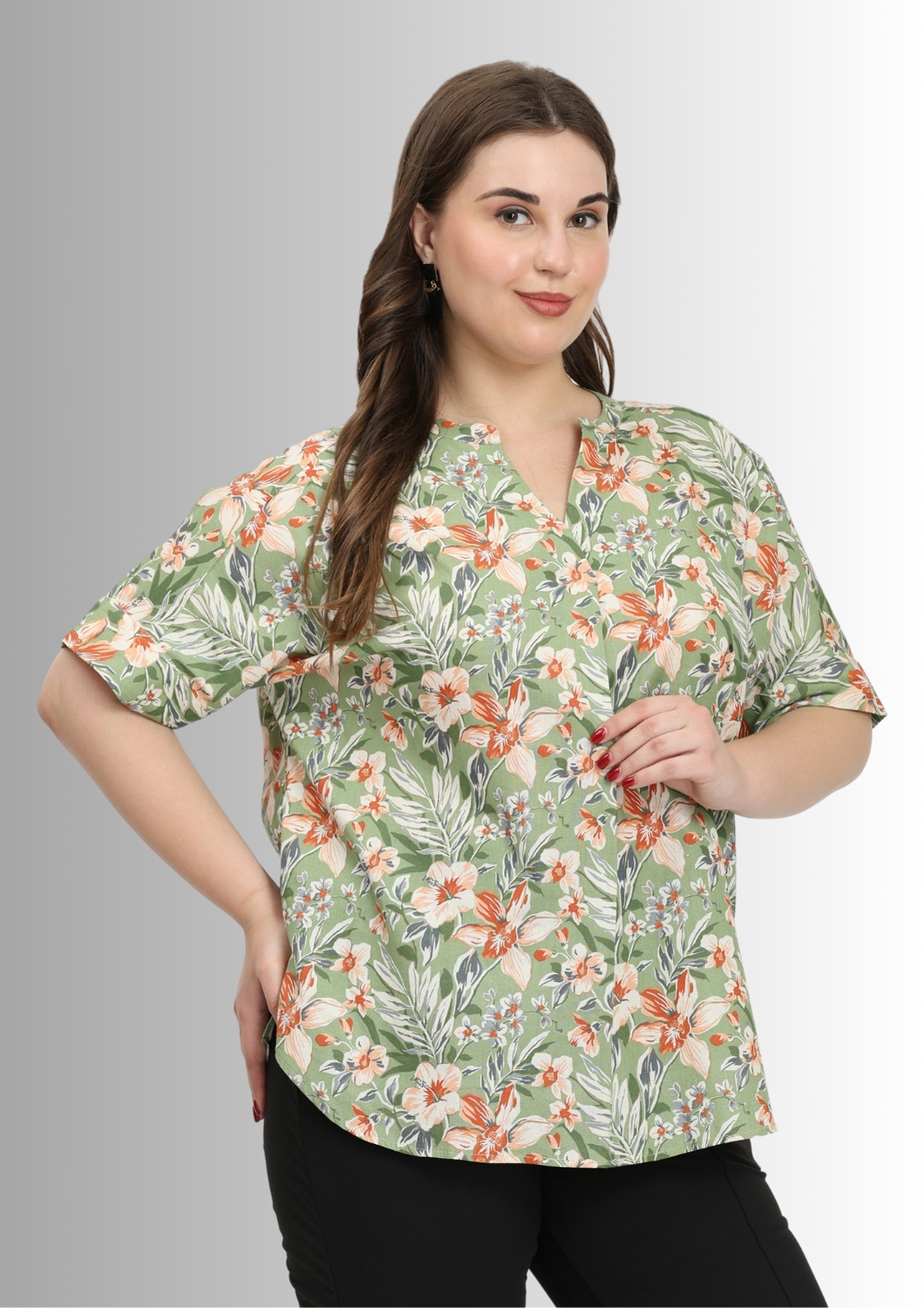 Green Flower Relaxed fit Top for Women