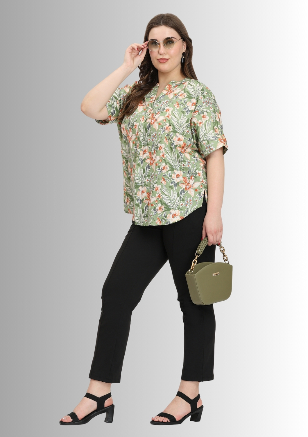 Green Flower Relaxed fit Top for Women
