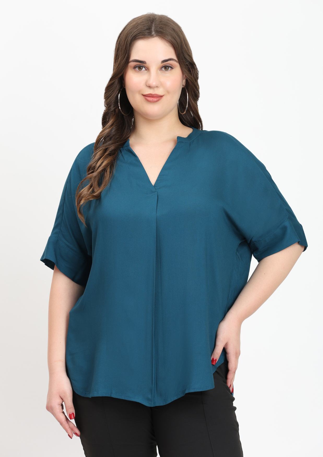 Women's Teal V-Neck Tops Blouse