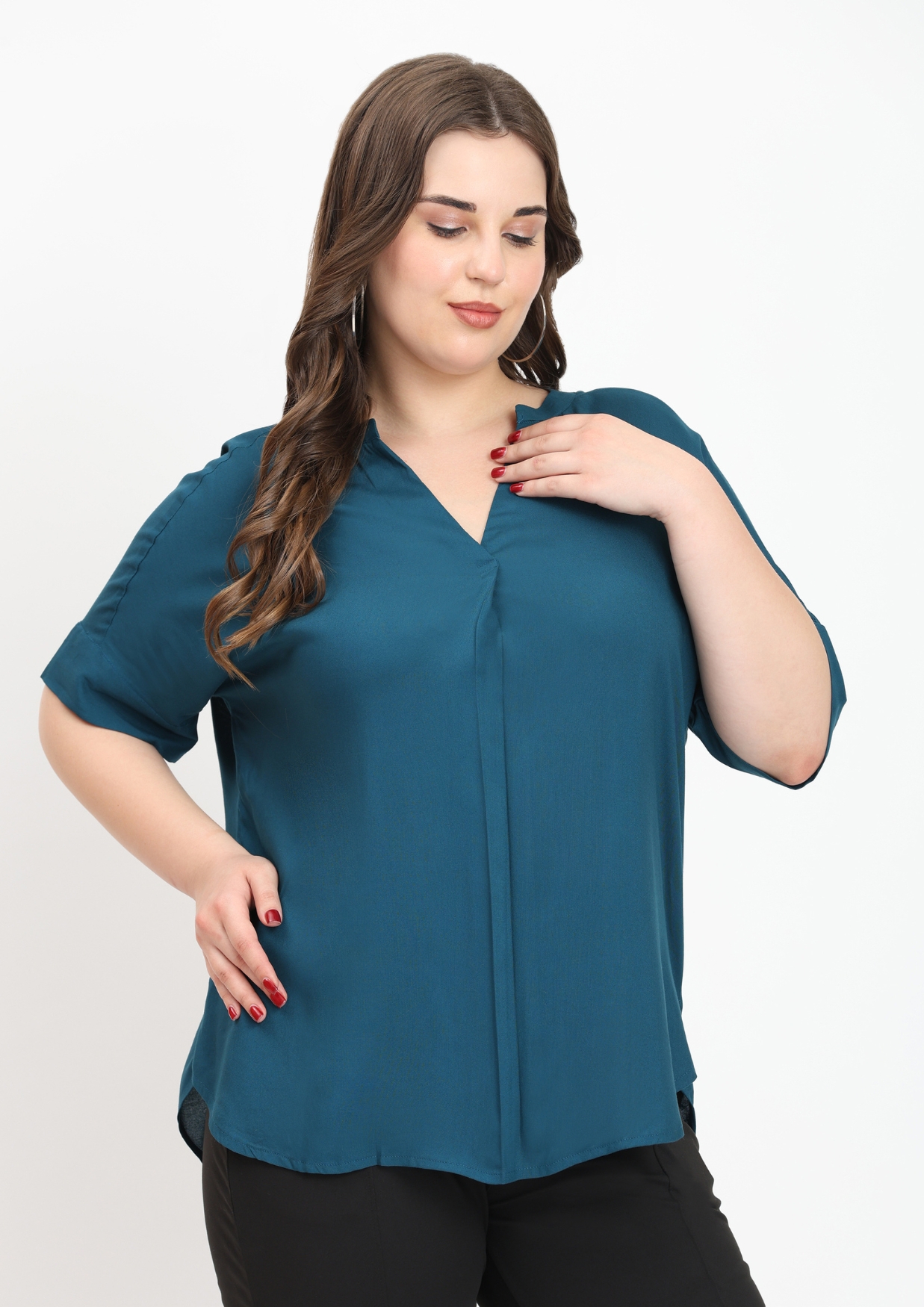 Women's Teal V-Neck Tops Blouse
