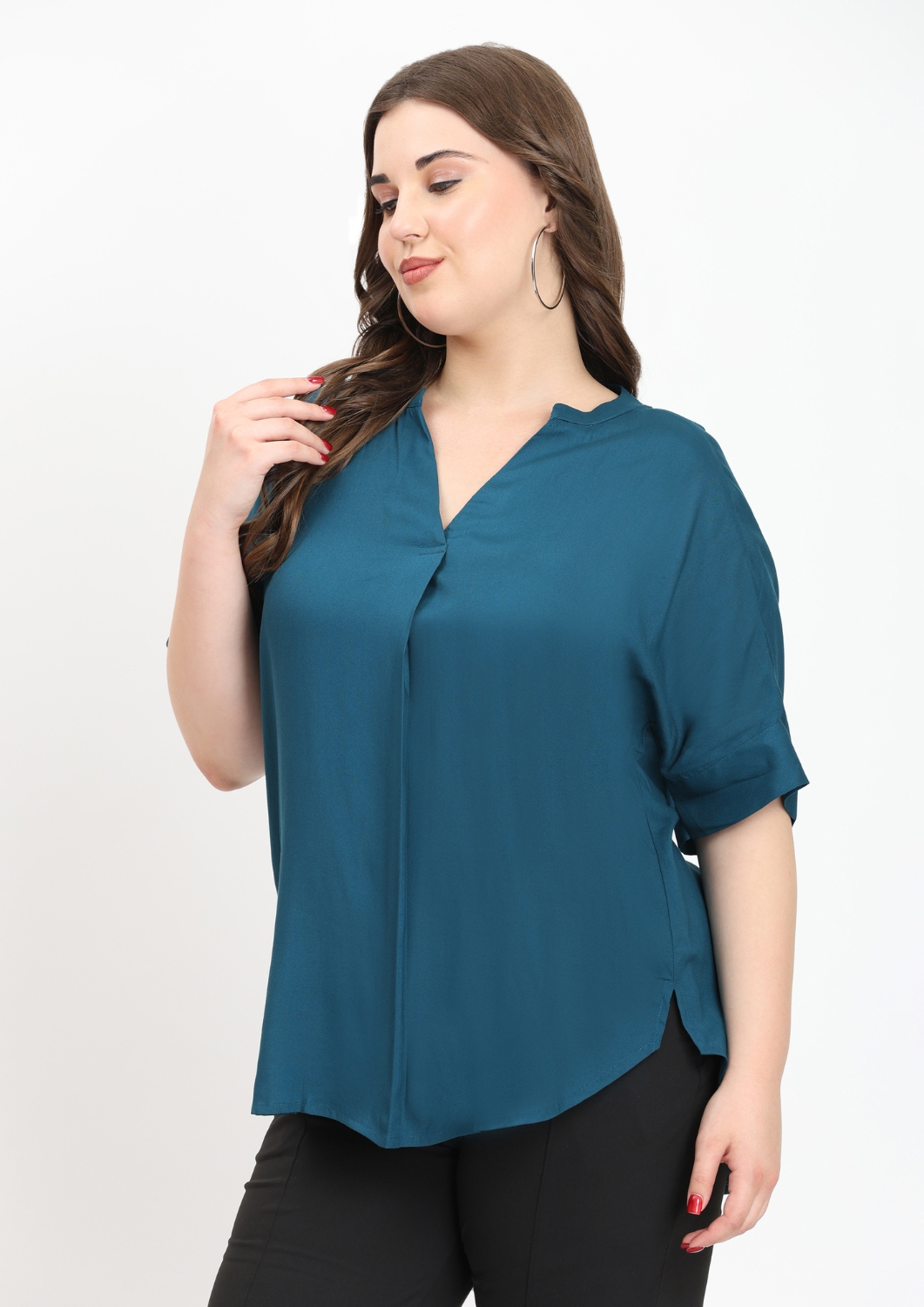 Women's Teal V-Neck Tops Blouse